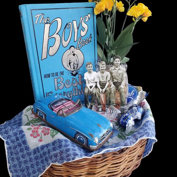 Vintage Boys Collectibles Gift Basket Mother Father Birthday Blue Decor - Picture 3 of 13